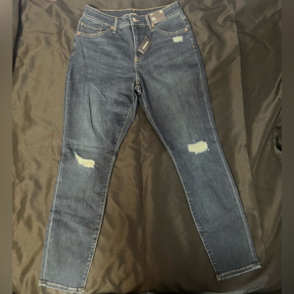 Express Denim - EXPRESS Dark Wash Distressed Skinny Jeans